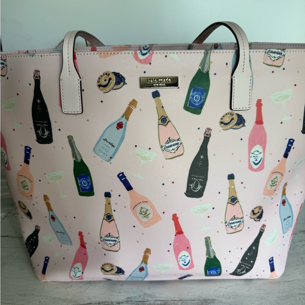 Kate Spade Pop Fizz Champagne Print Margarita Pink Tote